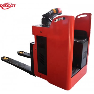 REDDOT battery operated seated type electric pallet truck with rider platform